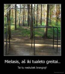 Mielasis, aš iki tualeto greitai.. - Tai tu neskubėk brangioji!