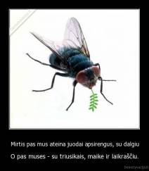 Mirtis pas mus ateina juodai apsirengus, su dalgiu - O pas muses - su triusikais, maike ir laikraščiu.