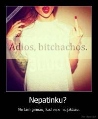 Nepatinku?  - Ne tam gimiau, kad visiems įtikčiau.