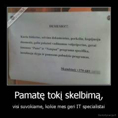 Pamatę tokį skelbimą, - visi suvokiame, kokie mes geri IT specialistai