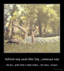 Pažiūrėk kaip saulė šildo žolę , paklausyk kaip - ošia jūra , gulėk žolėje ir valgyk smilgas... Juk vasara , žmogau!