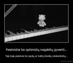 Pesimistai be optimistų negalėtų gyventi... - Taip kaip pianinas be juodų ar baltų klavišų neskambėtų...