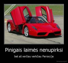 Pinigais laimės nenupirksi - bet aš verčiau verkčiau Ferrary'je