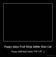 Puppy plays Fruit Ninja better than Cat - Puppy definitely beats THE CAT ;)