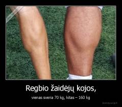 Regbio žaidėjų kojos, - vienas sveria 70 kg, kitas – 160 kg