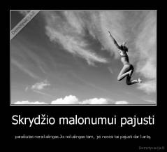 Skrydžio malonumui pajusti - parašiutas nereikalingas.Jis reikalingas tam,  jei norėsi tai pajusti dar kartą.