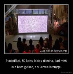 Statistiškai, 50 kartų labiau tikėtina, kad mirsi - nuo bitės įgėlimo, nei laimėsi loterijoje.