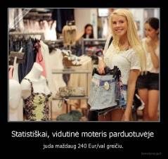 Statistiškai, vidutinė moteris parduotuvėje  - juda maždaug 240 Eur/val greičiu.
