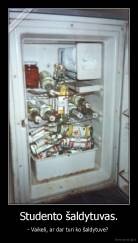 Studento šaldytuvas. - - Vaikeli, ar dar turi ko šaldytuve? 