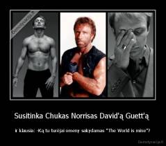 Susitinka Chukas Norrisas David'ą Guett'ą  - ir klausia: -Ką tu turėjai omeny sakydamas "The World is mine"?