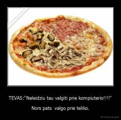 TEVAS:"Neleidziu tau valgiti prie kompiuterio!!!!" - Nors pats  valgo prie teliko.