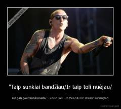 "Taip sunkiai bandžiau/Ir taip toli nuėjau/ - Bet galų gale/tai nebesvarbu" - Linkin Park - In the End. RIP Chester Bennington
