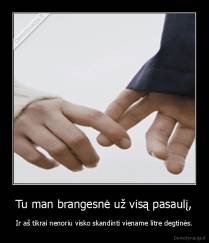 Tu man brangesnė už visą pasaulį, - Ir aš tikrai nenoriu visko skandinti viename litre degtinės.