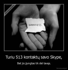 Turiu 513 kontaktų savo Skype, - Bet jis įjungtas tik dėl tavęs.