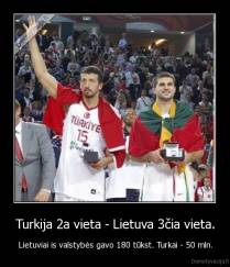 Turkija 2a vieta - Lietuva 3čia vieta. - Lietuviai is valstybės gavo 180 tūkst. Turkai - 50 mln.