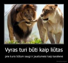 Vyras turi būti kaip liūtas - prie kurio būtum saugi ir jaustumeisi kaip karalienė