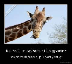 kuo zirafa pranasesne uz kitus gyvunus? - nes niekas nepasiekiai jai uzvost y snuky