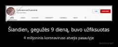 Šiandien, gegužės 9 dieną, buvo užfiksuotas - 4 milijoninis koronaviruso atvejis pasaulyje