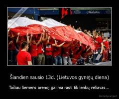 Šiandien sausio 13d. (Lietuvos gynėjų diena) - Tačiau Semens arenoj galima rasti tik lenkų vėliavas...