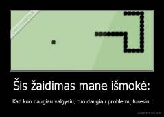 Šis žaidimas mane išmokė: - Kad kuo daugiau valgysiu, tuo daugiau problemų turėsiu.